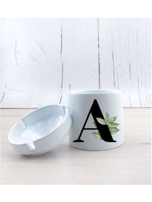 Caddemart | A Harf Yapraklı Baskılı Beyaz Seramik Kokusuz Kül Tablası