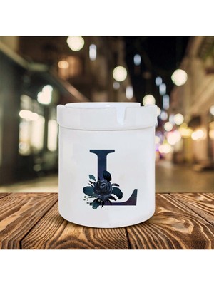 Siyah Gül L Harfi Baskılı Seramik Şık Küllük