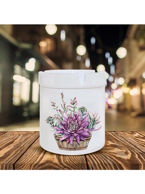 Mor Çiçek Baskılı Seramik Küllük
