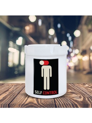 Beyaz Kapalı Kafa Küllük Self Control Baskılı Kül Tablası K-147