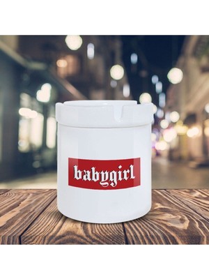 Beyaz Gothic Tarz Küllük Babygirl Baskılı Kül Tablası K-156