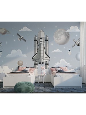 Grown Uzay Roketi Kalkışı Çocuk Odası Duvar Kağıdı