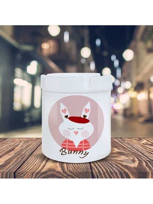 Pembe Yanaklı Tavşan Baskılı Küllük Seramik Kül TABLASI-302156
