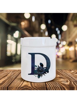 Siyah Gül D Harfi Baskılı Seramik Şık Küllük