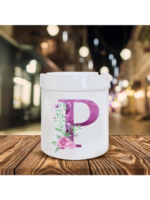 Mor Renkli P Harfi Baskılı Seramik Şık Küllük