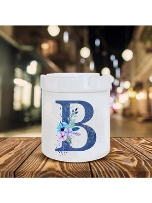 Mavi Renkli B Harfi Baskılı Seramik Şık Küllük