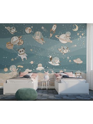 Grown Astronot Hayvanlar Keşif Çocuk Odası Duvar Kağıdı