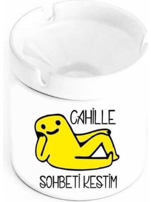 Caddemart | Cahille Sohbeti Kestim Baskılı Beyaz Seramik Kokusuz Kül Tablası