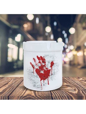 Duvarda Kırmızı El Izi Baskılı Küllük Kül Tablası -3021458