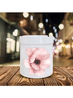 Pembe Çiçek Desenli Seramik Şık Küllük