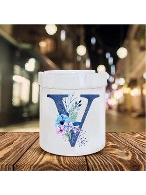 Mavi Renkli V Harfi Baskılı Seramik Şıkküllük