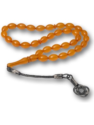 Inure Jewelry Gümüş Turuncu Kazaz Püsküllü Sıkma Kehribar Tesbih