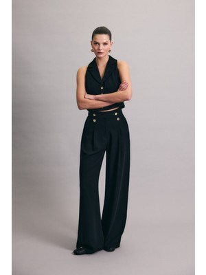 Sateen Eva Krep Pantolon - Siyah