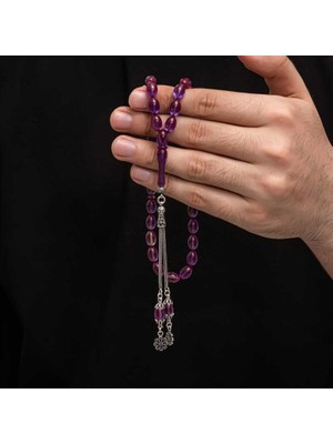 Inure Jewelry Gümüş Püskül Sıkma Kehribar Tesbih