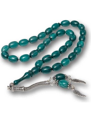 Inure Jewelry Gümüş Püsküllü Sıkma Kehribar Tesbih