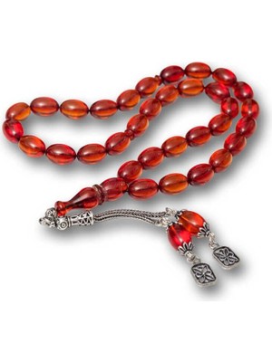 Inure Jewelry Gümüş Püsküllü Ateş Kehribar Tesbih