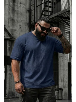 Oksit Kabuk Desen Likralı Erkek Büyük Beden Gofre (Kabartma) Dokulu T-Shirt