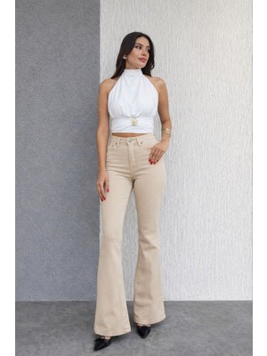 Ecenin Favorileri Bej Ispanyol Paça Kadın Jean Pantolon