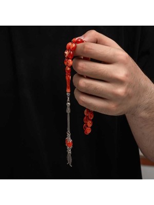 Inure Jewelry Gümüş Püskül Sıkma Kehribar Tesbih