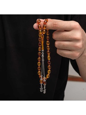 Inure Jewelry Gümüş Püskül Sıkma Kehribar Tesbih