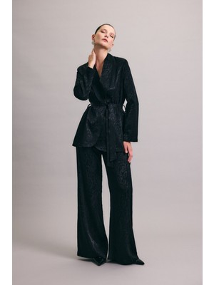Sateen Yılan Desenli Pantolon - Siyah