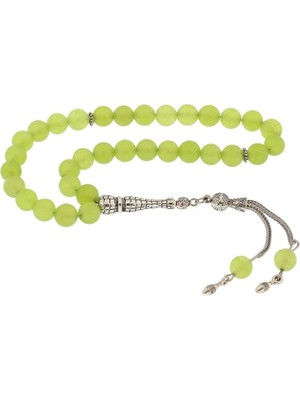 Inure Jewelry ​doğaltaş Metal Püsküllü Yeşil Yeşim Taşı Tesbih