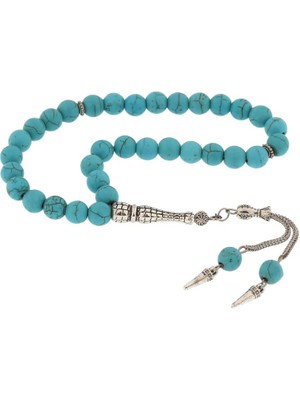 Inure Jewelry ​doğaltaş Metal Püsküllü  Turkuaz Taşı Tesbih