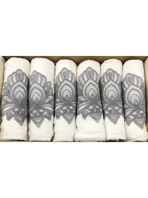 6 Lı Royam Elmalı %100 Pamuklu Güpürlü Kutulu El Yüz Havlusu Seti 50 x 80