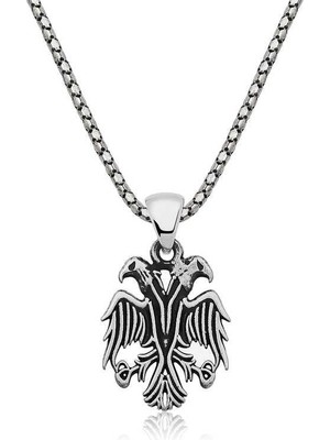 Inure Jewelry Gümüş Çift Başlı Kartal Erkek Kolye
