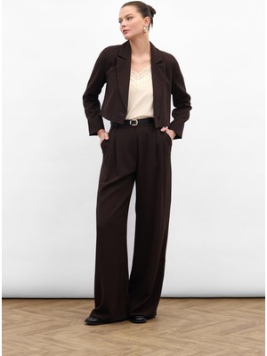 Sateen Luna Krep Pantolon - Kahve