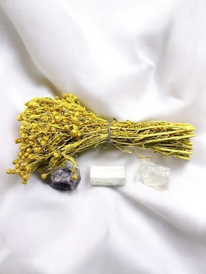 Zodyak Doğal Taş Doğal Taş ve Tütsü Meditasyon Seti ( Selenit, Ametist, Kristal Kuvars, Üzerlik )
