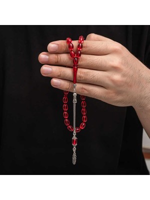 Inure Jewelry Gümüş Püskül Sıkma Kehribar Tesbih