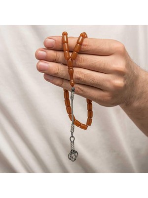 Inure Jewelry Gümüş Kazaz Püsküllü Sıkma Kehribar Tesbih