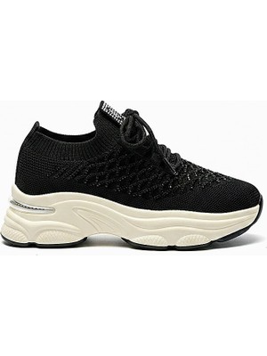 Voyager Taşlı Bağcıklı Triko Kalın Taban Kadın Sneaker Ayakkabı B064