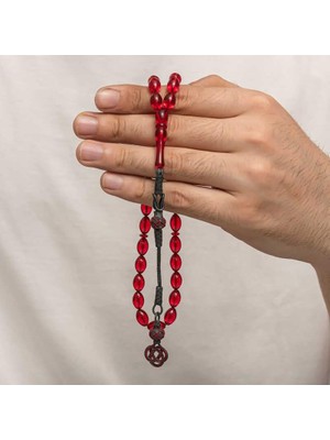 Inure Jewelry Gümüş Kazaz Püsküllü Sıkma Kehribar Tesbih