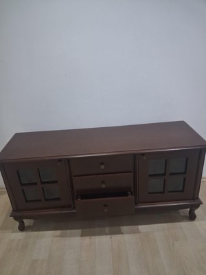 Bengi Ankara Mobilya Tv Sehpa St 90567 Pencere Model Ahşap Kayın Aslan Ayak Ceviz Renk 125 cm El Yapım