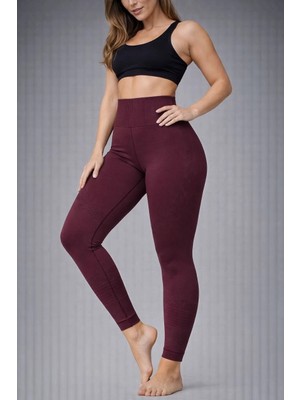 Glam Love Nonofit Kadın Yüksek Bel Full Extra Toparlayıcı Likralı Ön Arka ve Bilek Desenli Tayt - Bordo