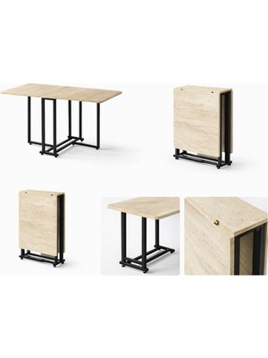 urfakent bilişim ve medya danışmanlık Metal Ayaklı Traverten Desenli Katlanır Yemek Masası | Portatif ve Şık Tasarım