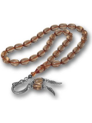 Inure Jewelry Gümüş Püsküllü Ateş Kehribar Tesbih