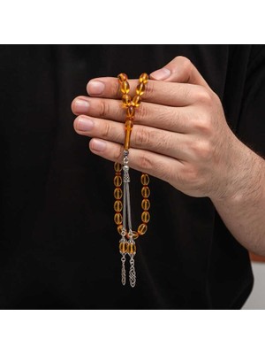 Inure Jewelry Gümüş Püskül Sıkma Kehribar Tesbih