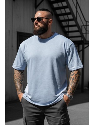 Oksit Kabuk Desen Likralı Erkek Büyük Beden Gofre (Kabartma) Dokulu T-Shirt