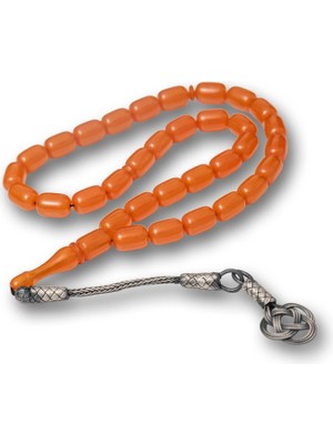Inure Jewelry Gümüş Kazaz Püsküllü Kapsül Kesim Turuncu Sıkma Kehribar Tesbih