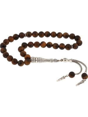 Inure Jewelry ​doğaltaş Metal Püsküllü Kaplangözü Taşı Tesbih