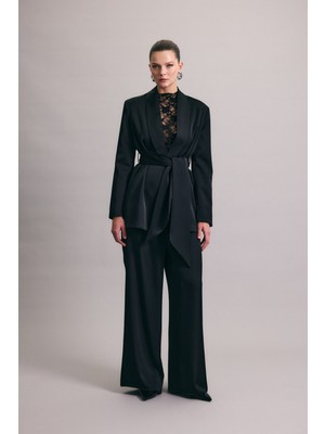 Sateen Saten Pantolon - Siyah