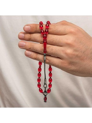 Inure Jewelry Gümüş 1000 Ayar Kazaz Püsküllü Sıkma Kehribar Tesbih