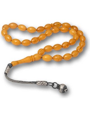 Inure Jewelry Gümüş Kazaz Püsküllü Sıkma Kehribar Tesbih