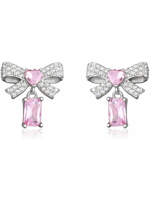 Inure Jewelry Gümüş Pembe Taşlı Fiyonk Kadın Küpe