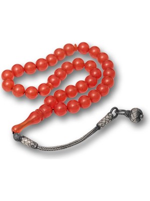 Inure Jewelry Gümüş Top Kazaz Püsküllü Yuvarlak Sıkma Kehribar Tesbih