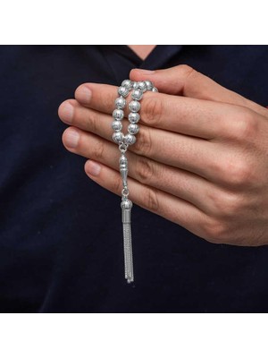 Inure Jewelry Gümüş Yuvarlak Çizgili Erkek Tesbih