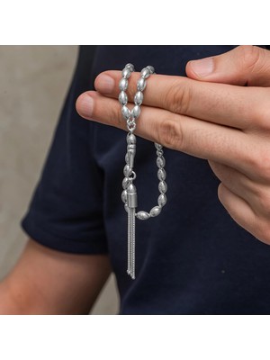 Inure Jewelry Gümüş Arpa Kesim Çizgili Erkek Tesbih